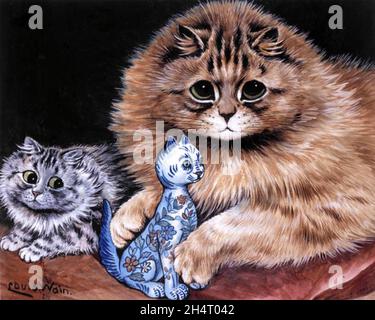 LOUIS WAIN (1860-1939) englischer Künstler, der vor allem für seine Illustrationen von Katzen bekannt ist. „Was liebe ich am besten?“ Stockfoto