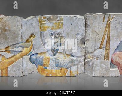 Ancinet ägyptische Grabdekoration, die Gottheit darstellt, 1279-1213 v. Chr. Aus dem kleinen Tempel, der von König Rameses II. In Abydos erbaut wurde. Louvre Museum N 127 oder N 128 Stockfoto