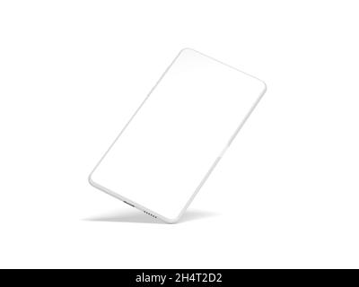 Modernes Smartphone auf weißem Hintergrund isoliert. Realistisches Smartphone-Modell. 3d-Illustration. Stockfoto