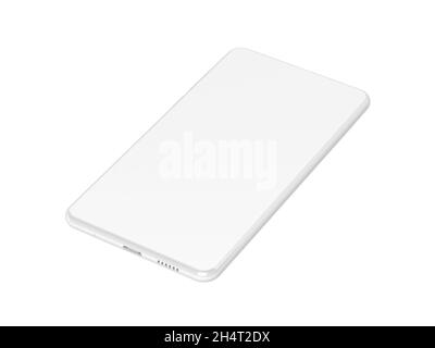 Modernes Smartphone auf weißem Hintergrund isoliert. Realistisches Smartphone-Modell. 3d-Illustration. Stockfoto