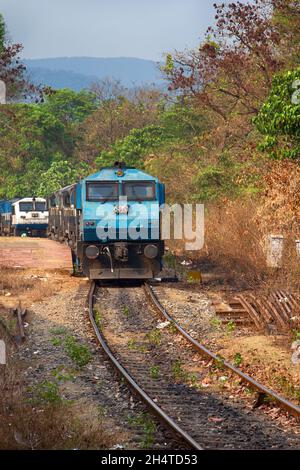 Güterwagen in Südostasien. Eisenbahn tropischer Regionen Stockfoto