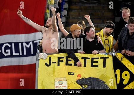 Roma, Italien. November 2021. Fans von Bodo während des Fußballspiels der Konferenzliga-Gruppe C zwischen AS Roma und Bodo Glimt im Olimpico-Stadion in Rom (Italien), 05. November 2021. Foto Antonietta Baldassarre/Insidefoto Kredit: Insidefoto srl/Alamy Live News Stockfoto