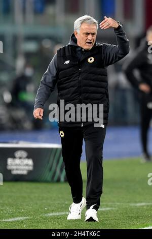 Roma, Italien. November 2021. Jose Mourinho-Trainer von AS Roma reagiert während des Fußballspiels der Conference League-Gruppe C zwischen AS Roma und Bodo Glimt im Olimpico-Stadion in Rom (Italien) am 05. November 2021. Foto Antonietta Baldassarre/Insidefoto Kredit: Insidefoto srl/Alamy Live News Stockfoto