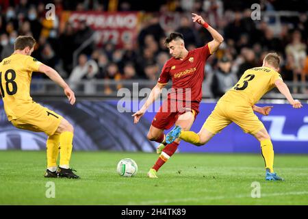 Roma, Italien. November 2021. Stephan El Shaarawy von AS Roma erzielt das Tor von 1-1 während des Fußballspiels der Conference League Gruppe C zwischen AS Roma und Bodo Glimt im Olimpico-Stadion in Rom (Italien) am 05. November 2021. Foto Antonietta Baldassarre/Insidefoto Kredit: Insidefoto srl/Alamy Live News Stockfoto