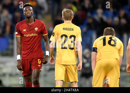 Roma, Italien. November 2021. Tammy Abraham von AS Roma reagiert während des Fußballspiels der Konferenzliga-Gruppe C zwischen AS Roma und Bodo Glimt im Olimpico-Stadion in Rom (Italien) am 05. November 2021. Foto Antonietta Baldassarre/Insidefoto Kredit: Insidefoto srl/Alamy Live News Stockfoto