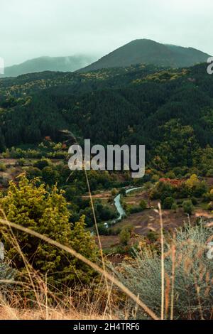 Straße in Richtung Berge. Stockfoto