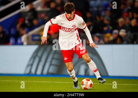 Leicester, Großbritannien. 4. November 2021; King Power Stadium, Leicester, Leicestershire, England; Europa League Football, Leicester City versus Spartak Moscow; Zelimkhan Bakayev von Spartak Moscow Credit: Action Plus Sports Images/Alamy Live News Stockfoto