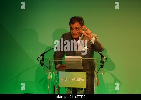 CBI-Präsident Lord Karan Bilimoria spricht beim CBI COP26 International Business Dinner während des Cop26-Gipfels in Glasgow. Bilddatum: Donnerstag, 4. November 2021. Stockfoto