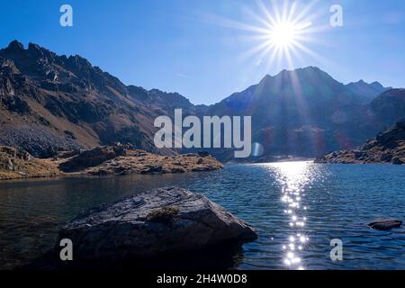 Estany Obago, Obago Lake. Circ de Columers. Aiguestortes National Park. Pyrenäen, Spanien Stockfoto