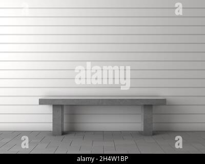 3d-Darstellung einer Betonbank auf weißem Wandhintergrund Stockfoto