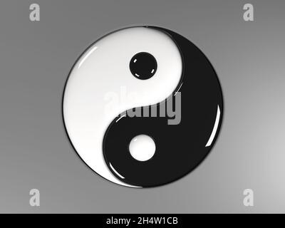 3d-Darstellung des alten Tao-Symbols (Yin und Yang) mit flüssigem Hochglanz-Look Stockfoto