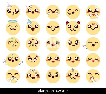 Sterne Gesicht Emoticon Cute Kawaii Charakter Auf Blauen Kreis  Stock-Illustration - Getty Images