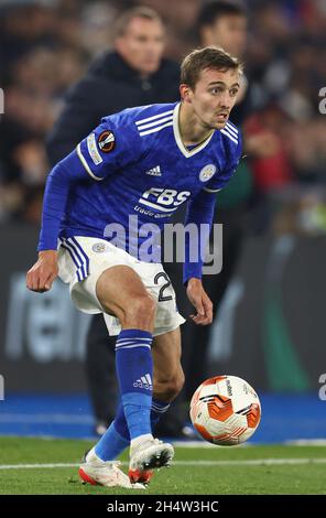 Leicester, England, 4. November 2021. Timothy Castagne von Leicester City während des Spiels der UEFA Europa League im King Power Stadium, Leicester. Bildnachweis sollte lauten: Darren Staples / Sportimage Stockfoto