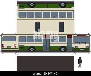 Das einfache Vektorpapiermodell eines grünen und cremefarbenen Busses Stock Vektor