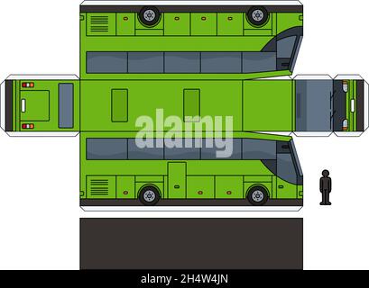 Das einfache Vektorpapiermodell eines grünen Touristenbusses Stock Vektor