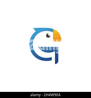 vektor-Design. Logo-Kombination aus Papagei und Buchstabe G-Logo. Stock Vektor