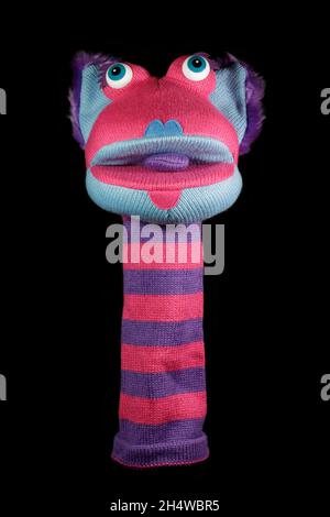 Sock Puppet Isoliert Auf Schwarzem Hintergrund Stockfoto