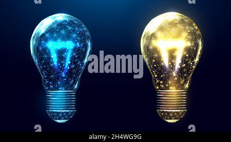 Polygonale Drahtmodell-Glühlampe. Internet-Technologie-Netzwerk, Geschäftsidee Konzept mit glühenden niedrigen Polybirne. Futuristisch, modern, abstrakt. Isoliert ein Stock Vektor