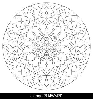 Mandala boho Vektor Umriss Design, indische deokorative Zen Malbuch Muster, asiatische ethnische Dekor in schwarz und weiß Stock Vektor