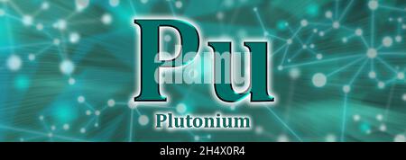 PU-Symbol. Plutonium-chemisches Element auf grünem Netzwerkhintergrund Stockfoto