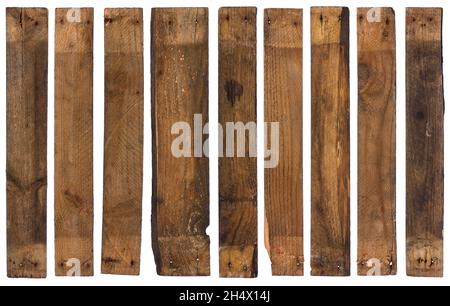 Alte rustikale Scheune Holzplanken isoliert auf weißem Hintergrund. Stockfoto