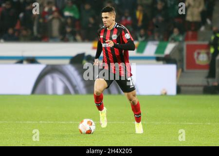 Paulino von Bayer Leverkusen während der UEFA Europa League, Gruppe-G-Fußballspiel zwischen Bayer Leverkusen und Real Betis Balompie am 4. November 2021 in der BayArena in Leverkusen, Deutschland - Foto: Laurent Lairys/DPPI/LiveMedia Stockfoto