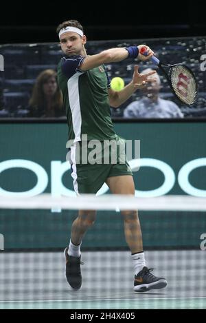 Grigor Dimitrov aus Bulgarien während des Rolex Paris Masters 2021, ATP Masters 1000 Tennisturniers am 4. November 2021 in der Accor Arena in Paris, Frankreich - Foto: Jean Catuffe/DPPI/LiveMedia Stockfoto