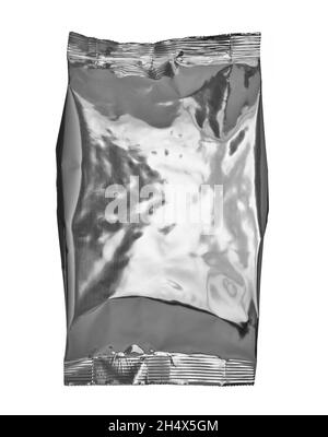 Weiß silber Aluminium Papierbeutel Paket Lebensmittel Vorlage Box Hintergrund Stockfoto
