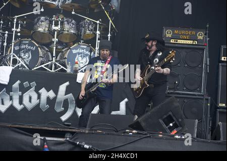 Motorhead im Konzert während des Download Festivals in Donnington Park, Leicestershire. Stockfoto