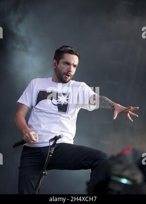 Jeremy McKinnon of A Day to Remember spielt live beim Download Festival in Donnington Park, Leicestershire. Stockfoto