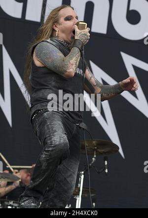 Bradley James 'Dez' Fafara von Coal Chamber spielt live beim Download Festival im Donnington Park, Leicestershire. Stockfoto