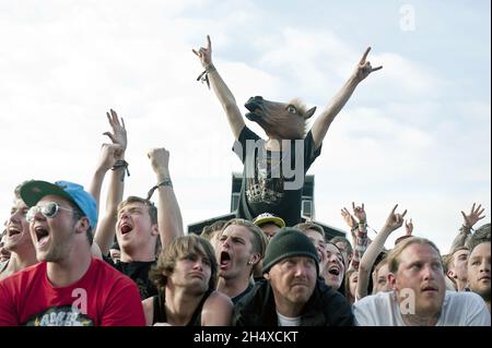 Festivalbesucher beim Download Festival im Donington Park. Stockfoto