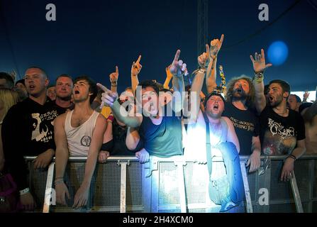 Festivalbesucher beim Download Festival im Donington Park. Stockfoto