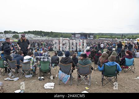 Festivalbesucher beim Download Festival im Donington Park. Stockfoto