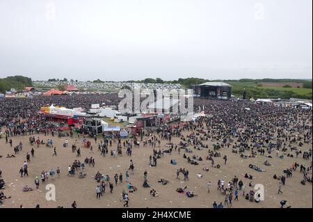 Festivalbesucher beim Download Festival im Donington Park. Stockfoto