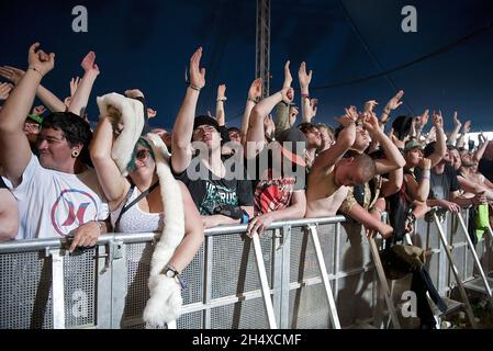 Festivalbesucher beim Download Festival im Donington Park. Stockfoto