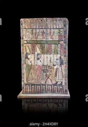 Ptolemäische ägyptische Stele-Grabkiste mit Anubis, 332-30BC, Louvre Museum AF13480. Sully Zimmer 644. Dekoration: Anubis, gott mit Hundekopf, stehend, Stockfoto