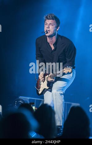 Nick Carter von Backstreet Boys tritt am 26. März 2014 in Birmingham, Großbritannien, auf der Bühne der LG Arena auf Stockfoto