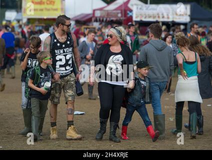 Festivalbesucher am 3. Tag beim Leeds Festival am 24. August 2014 im Bramham Park, Leeds Stockfoto