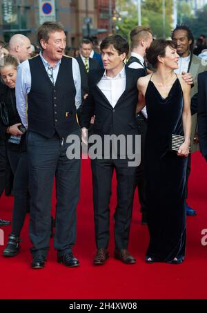 Cillian Murphy, Helen McCrory und Steven Knight bei der Weltpremiere der ersten Folge der neuen Serie Peaky Blinders am Sonntag, 21. September, in der Cineworld Broad Street in Birmingham Stockfoto