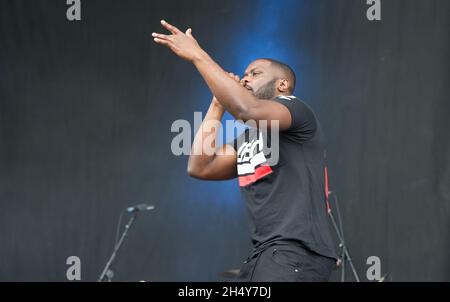 Lethal Bizzle tritt am 20. August 2016 beim V Festival im Weston Park, Großbritannien, live auf Stockfoto