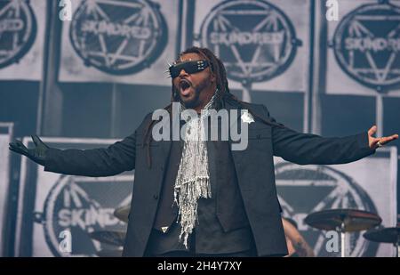 Benji Webbe von Skindred spielt live beim Leeds Festival 2016 im Bramham Park, Großbritannien. Bilddatum: Sonntag, 28. August 2016. Foto: Katja Ogrin/ EMPICS Entertainment. Stockfoto