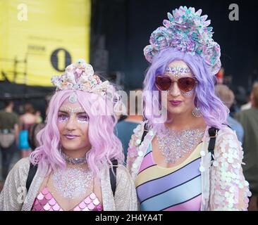 Festivalbesucher beim Leeds Festival 2017 im Bramham Park, Yorkshire, Großbritannien. Bilddatum: Samstag, 26. August 2017. Foto: Katja Ogrin/ EMPICS Entertainment. Stockfoto