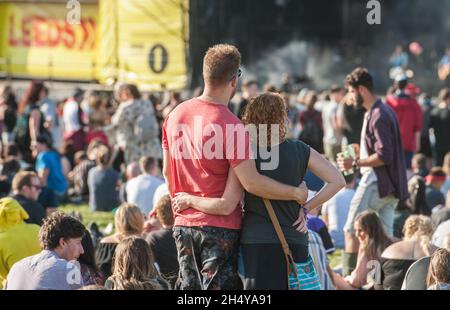 Festivalbesucher beim Leeds Festival 2017 im Bramham Park, Yorkshire, Großbritannien. Bilddatum: Samstag, 26. August 2017. Foto: Katja Ogrin/ EMPICS Entertainment. Stockfoto