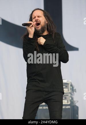 Jonathan Davies tritt am 1. Tag des Download Festivals im Donington Park am 08. Juni 2018 in Castle Donington, England, live auf der Bühne auf. Bilddatum: Freitag, 08. Juni 2018. Foto: Katja Ogrin/ EMPICS Entertainment. Stockfoto