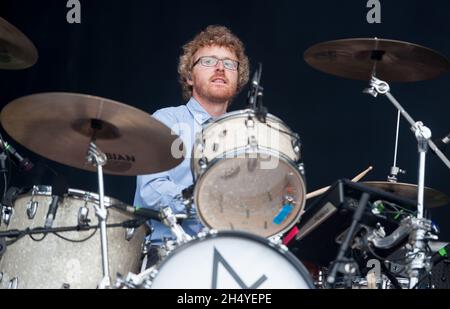 Wrigglesworth of Public Service Broadcasting tritt am 1. Tag des Bluedot Festivals am 21. Juli 2018 in der Jodrell Bank, England, live auf der Bühne auf. Bilddatum: Freitag, 21. Juli 2018. Foto: Katja Ogrin/ EMPICS Entertainment. Stockfoto