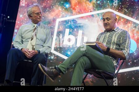 Richard Dawkins im Gespräch mit Jim Al-Khalili am 2. Tag des Bluedot Festivals am 21. Juli 2018 in der Jodrell Bank, England. Bilddatum: Samstag, 21. Juli 2018. Foto: Katja Ogrin/ EMPICS Entertainment. Stockfoto