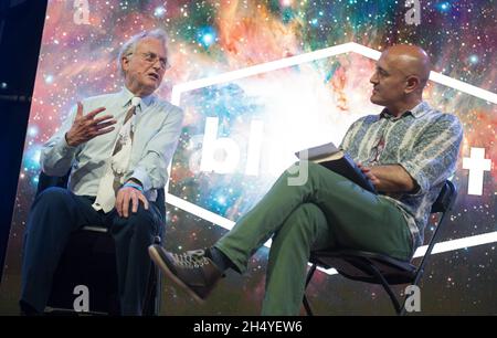 Richard Dawkins im Gespräch mit Jim Al-Khalili am 2. Tag des Bluedot Festivals am 21. Juli 2018 in der Jodrell Bank, England. Bilddatum: Samstag, 21. Juli 2018. Foto: Katja Ogrin/ EMPICS Entertainment. Stockfoto