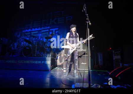 Michael Schenker von der Michael Schenker Group spielt am 06. November 2018 live auf der Bühne im O2 Institute in Birmingham, England. Bilddatum: Dienstag, 06. November 2018. Foto: Katja Ogrin/ EMPICS Entertainment. Stockfoto