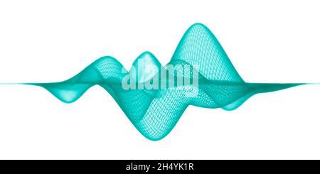 Türkisfarbene Wellenstruktur oder abstrakte Visualisierung von Audio-Schallwellen, die vor weißem Hintergrund isoliert sind Stockfoto